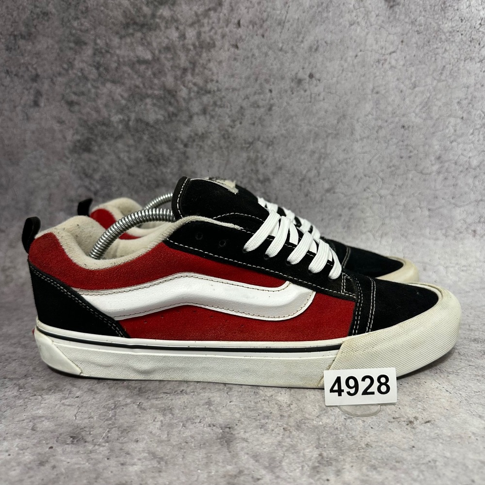 Vans Knu Skool Shoes Mens 10.5 Black Red White Skate Sneakers 721356 Low Top